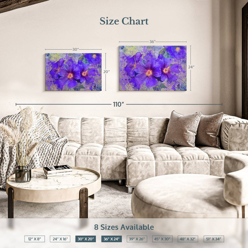Harnek Blotted Purple Flowers, 20" H x 30" W