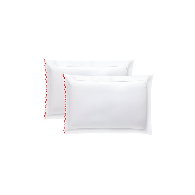 400TC Small Scallop Embroidery Cotton Pillowcases (Set Of 2), White/Red