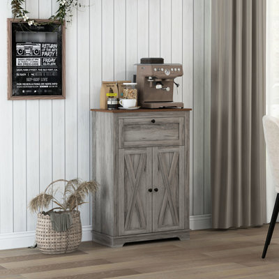 Bedroom Cabinet, Gray - Barn Door With Ample Storage, Drawer & Adjustable Shelf Accent Double Doors, For Bedroom, Living Room