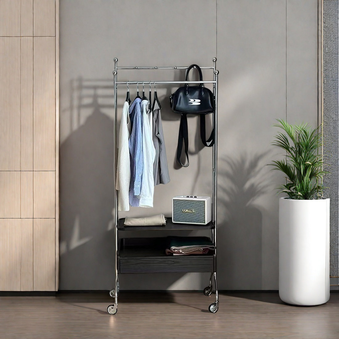 Hokku Designs Rolling Coat Rack with 360° Wheels & Storage | Wayfair