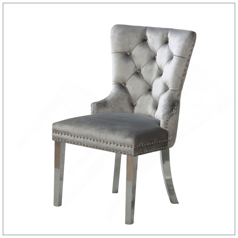 Ensemble de salle à manger contemporain capitonné en flanelle 2 pièces, Gris
