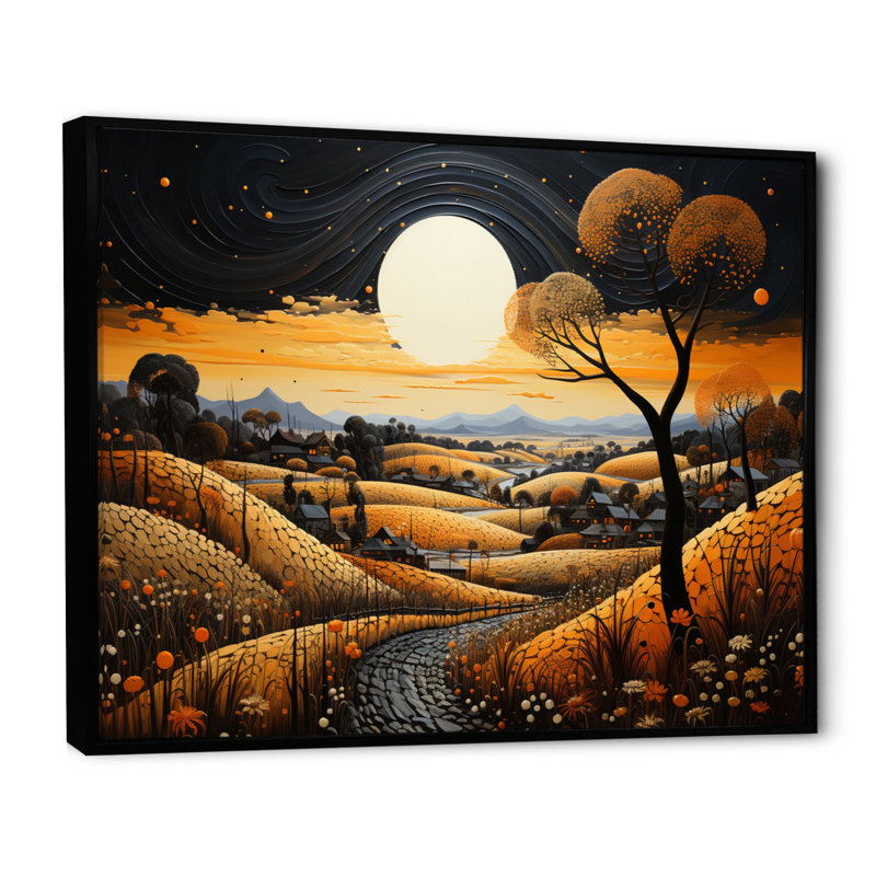 Farm Golden Harvest Pointillism V, Cadre flottant noir, H 34 po x l 44 po x P 1,5 po