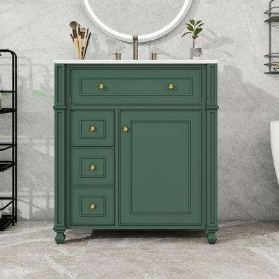 Bathroom Vanity with Ceramic Sink, 2 Drawers, Adjustable Shelves and Storage Cabinet