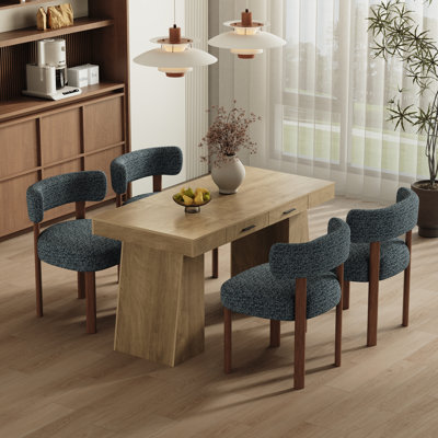 Ensemble de table et de chaises de salle à manger en bois avec 2 tiroirs