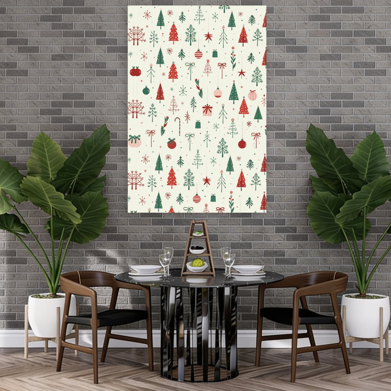 Whimsical Christmas Pattern Rustic Whimsical Abstract Christmas Tree Winter Landscape Wall Art Print 1 Piece Wrapped Canvas Wall Art