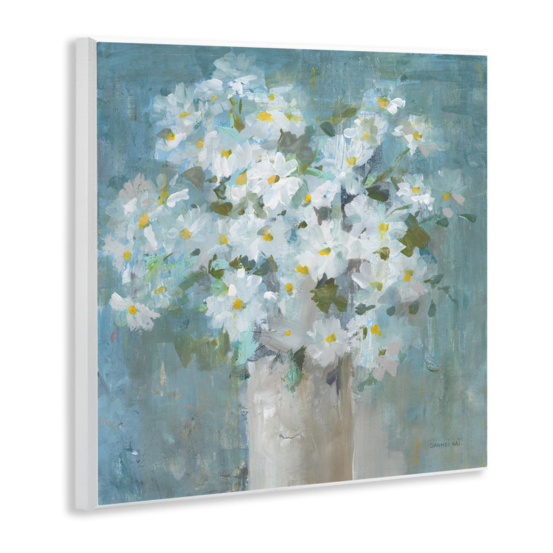«White Daisy Blooms Abstract Flowers», art mural par Danhui Nai