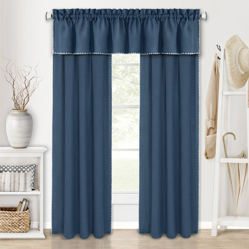 Semi Sheer Curtain Single Panel, 52" W x 63" L, Blue/White