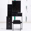 Meuble-lavabo gauche noir avec tabouret rembourré et très grand miroir coulissant, rangement multi-couches pour espaces restreints