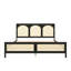 Grand lit plateforme en bois avec tête et pied de lit en rotin, lit de rangement en pin massif, aucun sommier requis, noir et beige-1257699350-1257699344