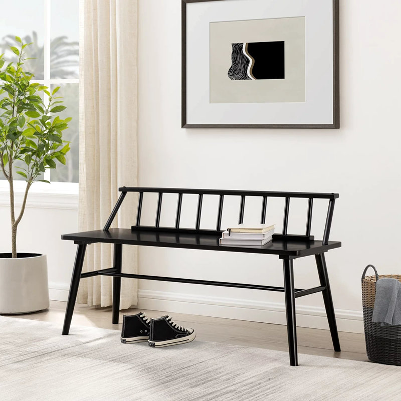 Margr 47" Low Back Wood Bench, Black