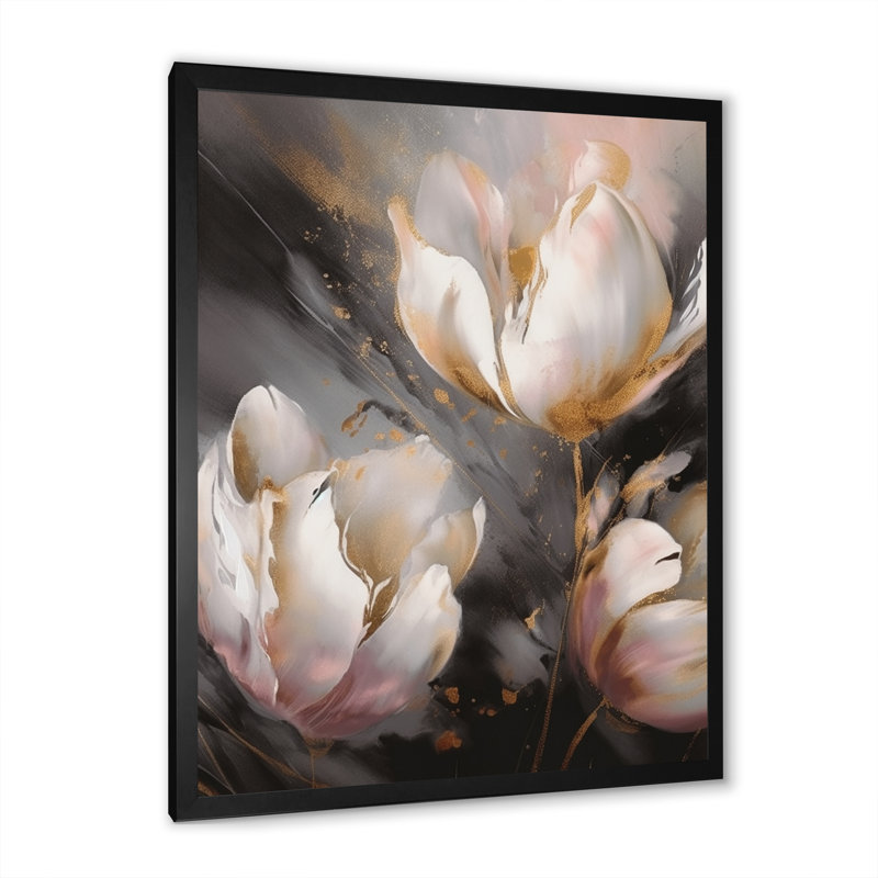 Crème sérénade de tulipes II - impression, Cadre photo noir, H 20 po x l 12 po x P 1 po