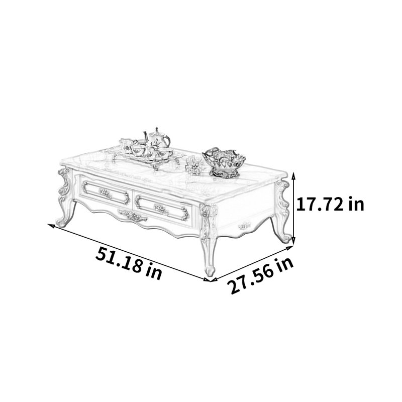Table basse French Marble, H 17,72 po x L 51,18 po x l 27,56 po