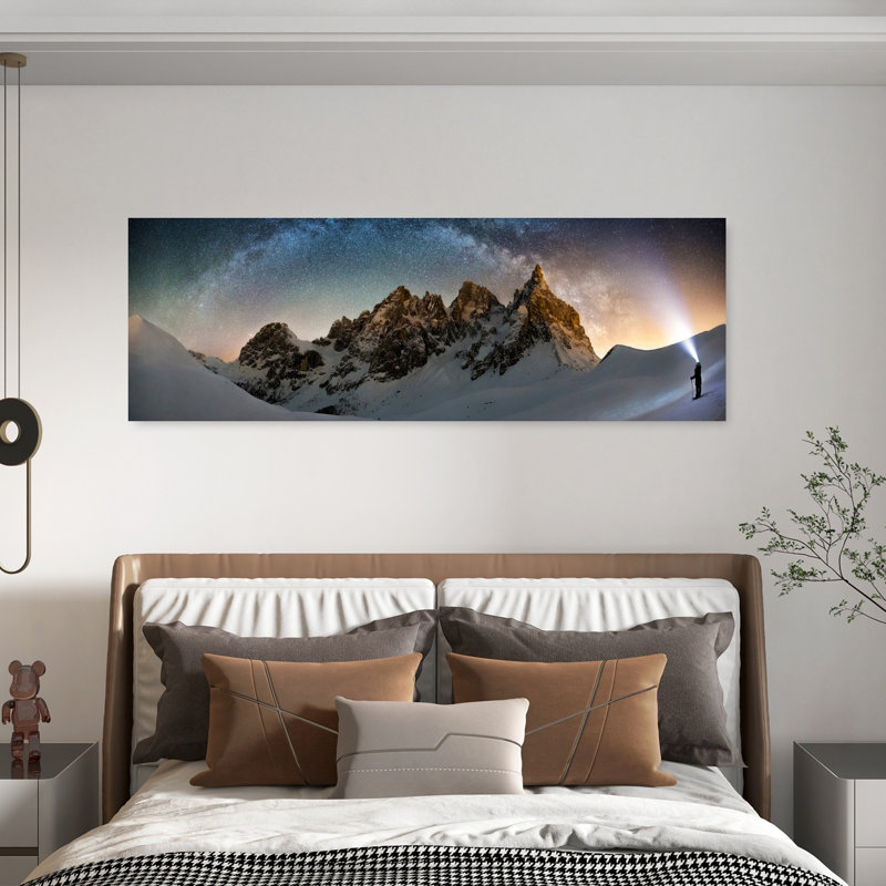 «Milky Way Mountain Trek Serene Abstract Contemporary Landscape Mountain», art mural, H 20 po x l 60 po