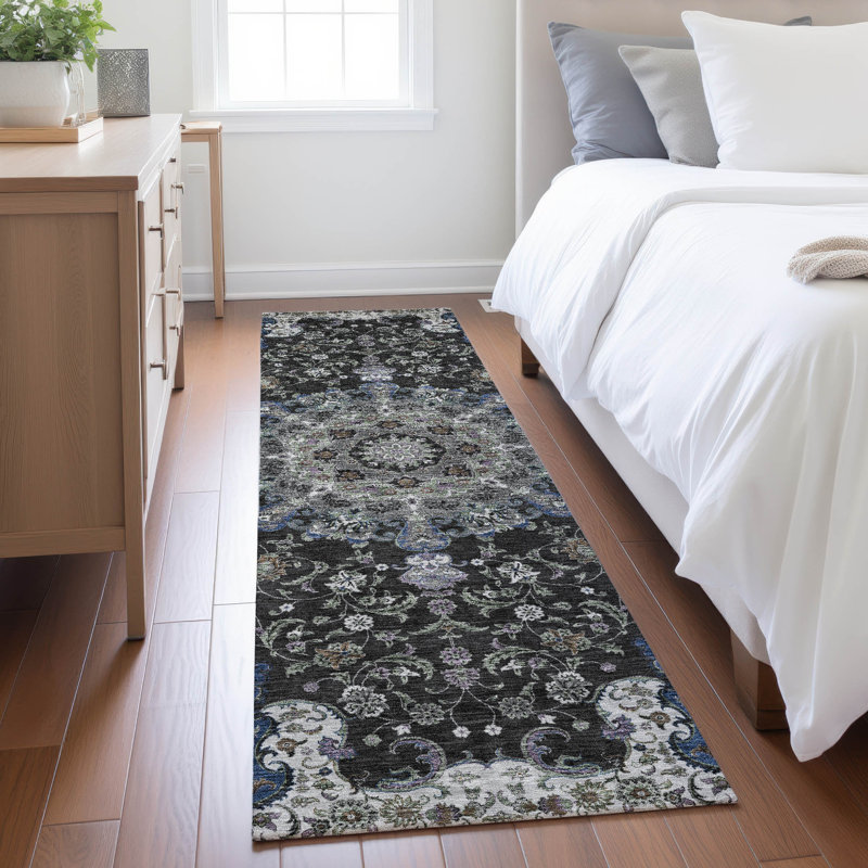 Machine Washable Indoor/Outdoor Chantille ACN2489 Global Rug, 2'3" x 7'6" Runner, Black