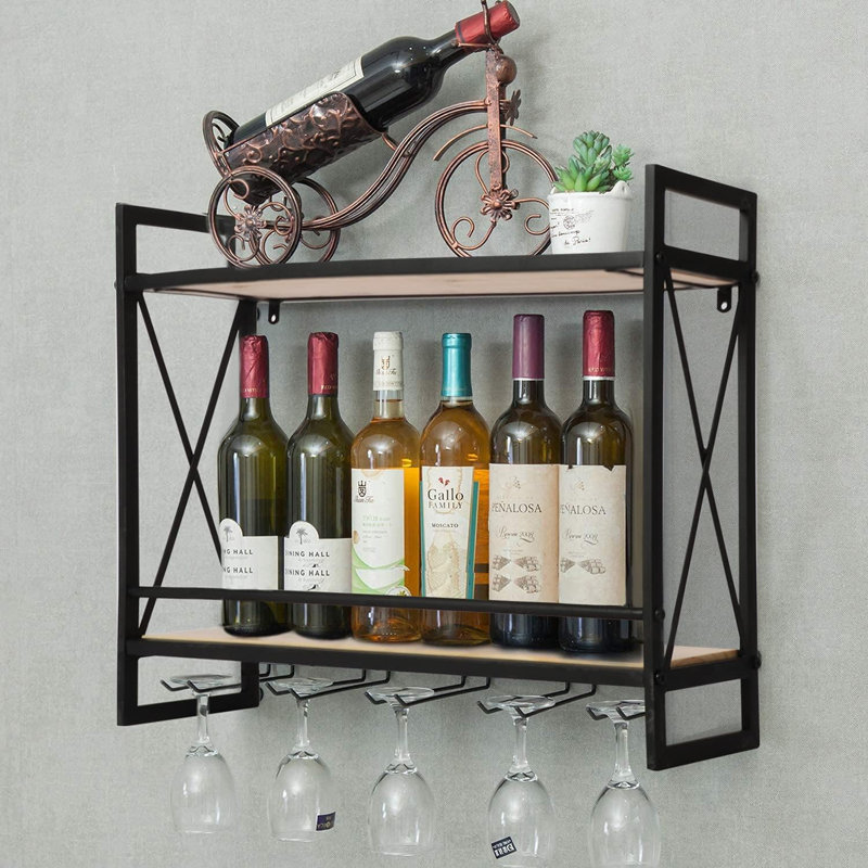 Suwannee 14 Bottle Wall Mounted Wine Bottle & Glass Rack in