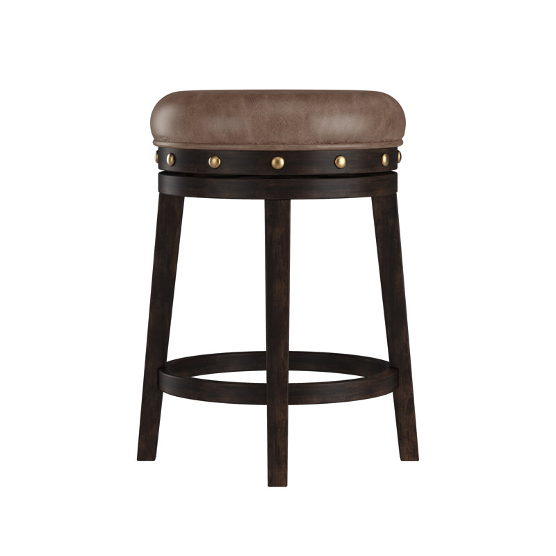 Tabouret pivotant rembourré en bois Arroliga, Tabouret de comptoir (siège d'une hauteur de 24,5, Brun