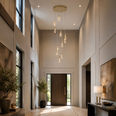 11 Light Gold With Hanging Crystal Chandelier