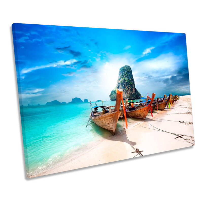 Thailand Beach Boat Sunset - Wrapped Canvas Print, 91.4cm H x 137.2cm W x 4cm D