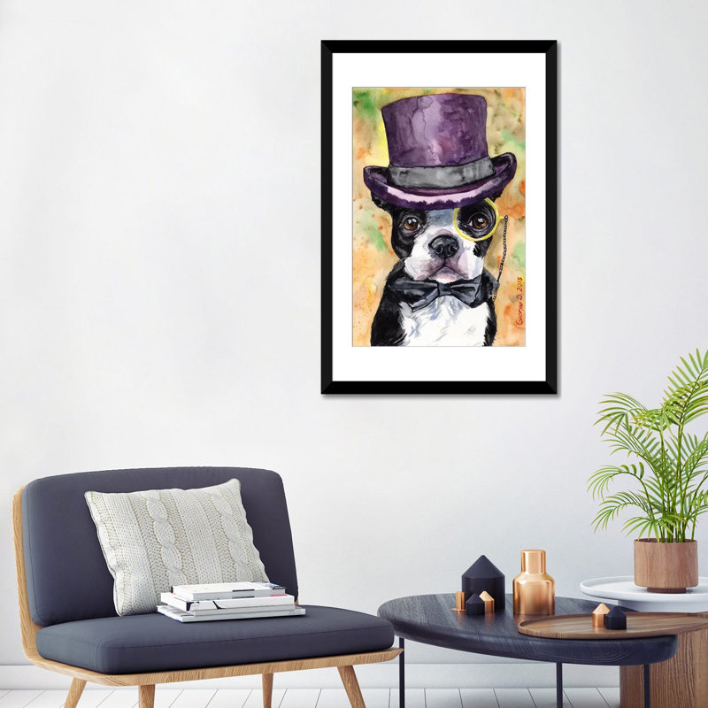 «Intelligent Boston Terrier» par George Dyachenko, reproduction d'art graphique sur toile, H 32 po x l 24 po x P 1 po, Blanc