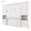 Lit escamotable double pleine grandeur avec placard, tiroirs et tablettes, blanc