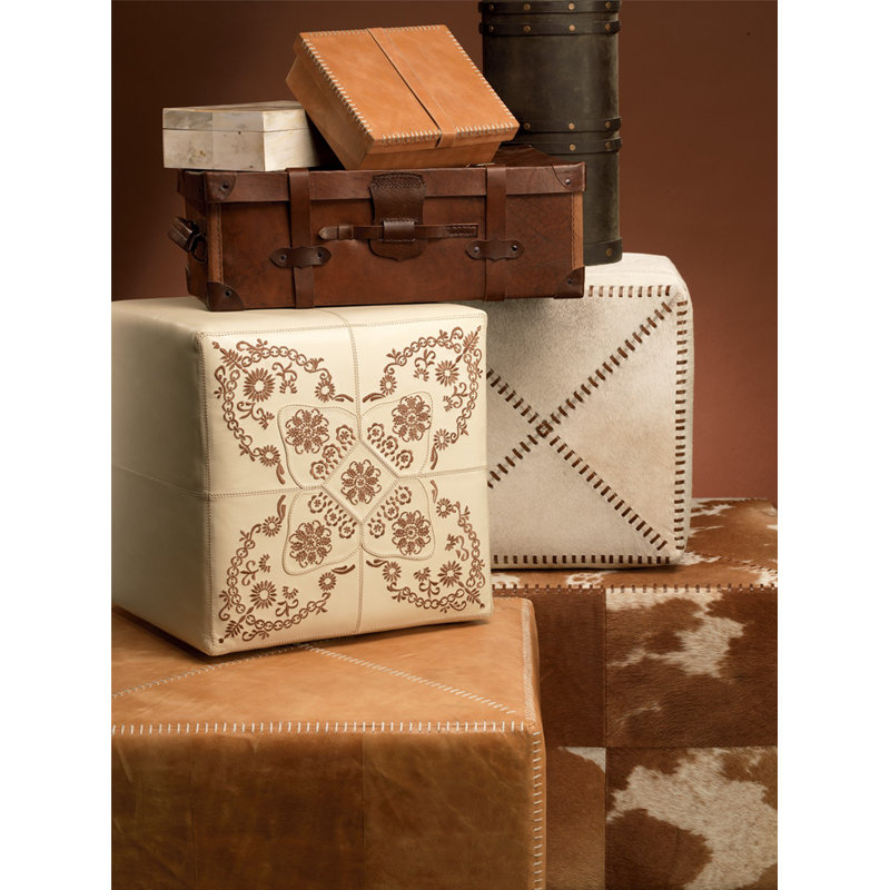 Square Pouf, Buff Leather, Small