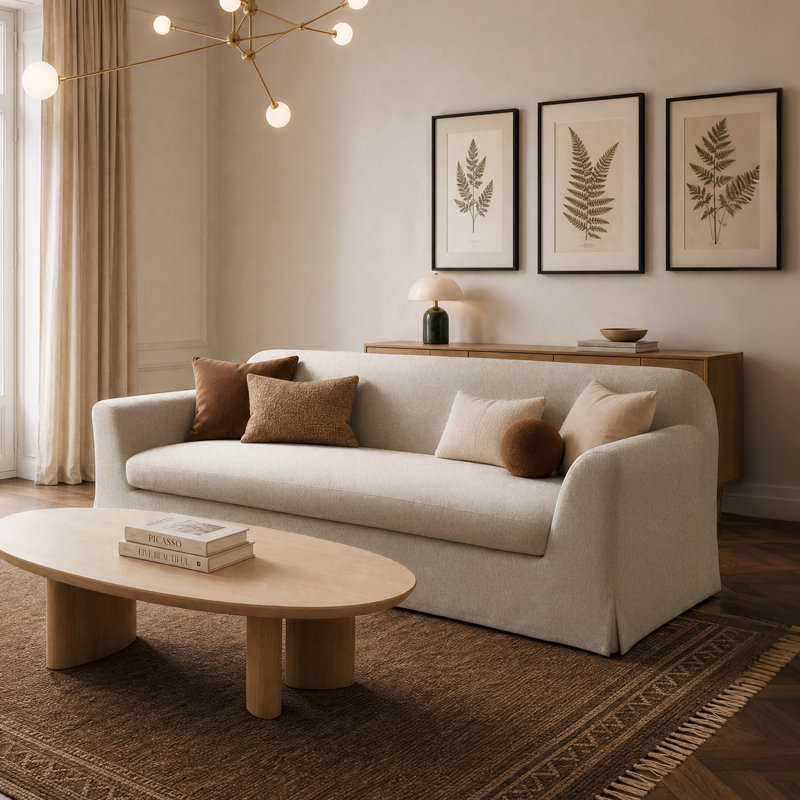 Nuvora 87" Modern Deep Seat Upholstered Skirted Sofa,  Slope Arm Coastal Couch, Seats 3 for Living Room, Fully Assembled, 87"