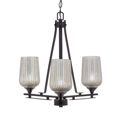 Uptowne 3 Light Uplight Chandelier Shown In Dark Granite Finish With 5" Silver Textured Glass