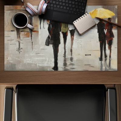 Abstract passersby with umbrellas - 14.00"x24.25" Desk mat