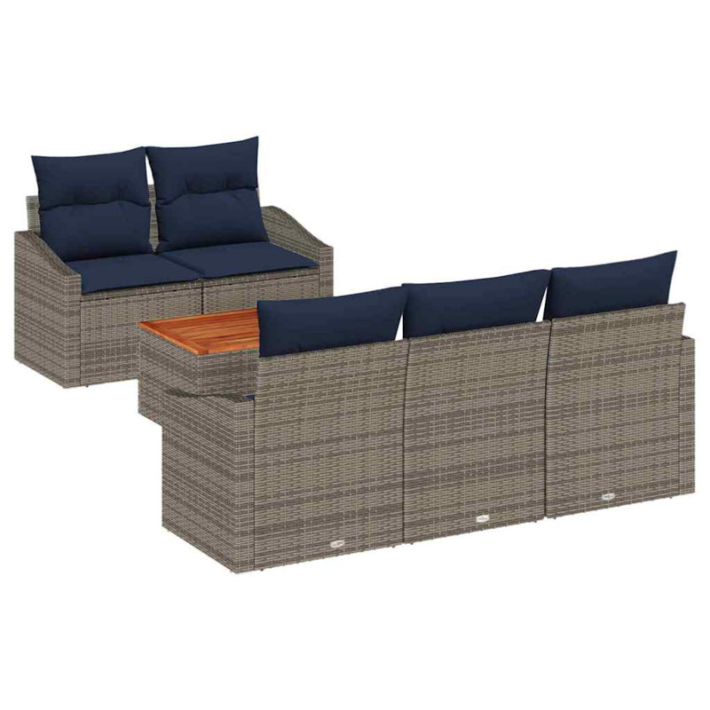  Ensemble de canapé de jardin avec coussin 6 pièces en rotin de polyester gris