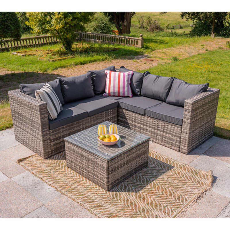 Masakatsu 182cm Wide L-Shaped Powder Coated Steel Patio Sectional with Cushions