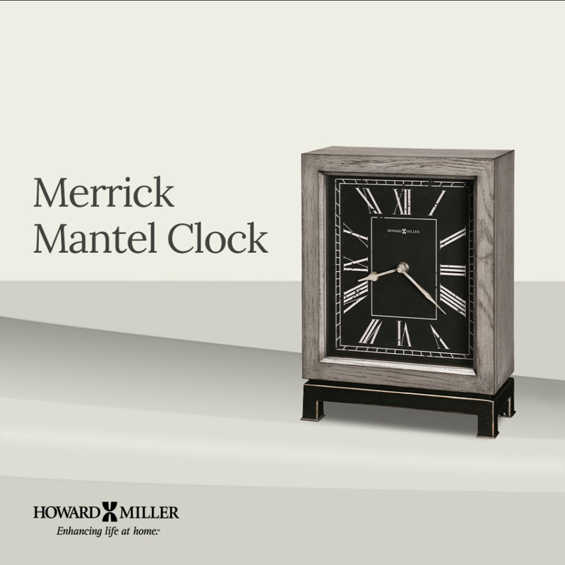 Merrick Modern & Contemporary Mantel Clock, Hardwood Case with Charcoal Metal Base, Roman Numeral Quartz Movement
