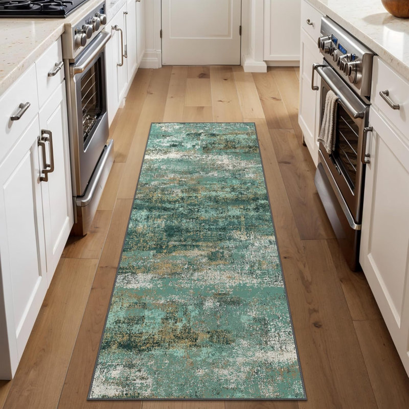 Tapis de couloir pour couloir de cuisine, tapis de couloir lavable à la machine 2 x 6 pour le vestibule, tapis décoratifs modernes et doux, revêtement de sol à poils courts avec envers antidérapant, turquoise