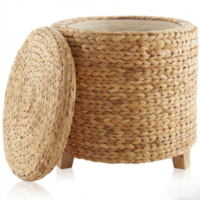 Handwoven Natural 17'' Round Storage Ottoman