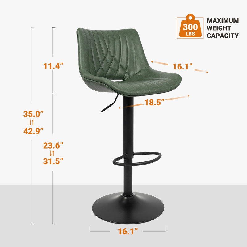 Adjustable Swivel Barstools with Backs, Green