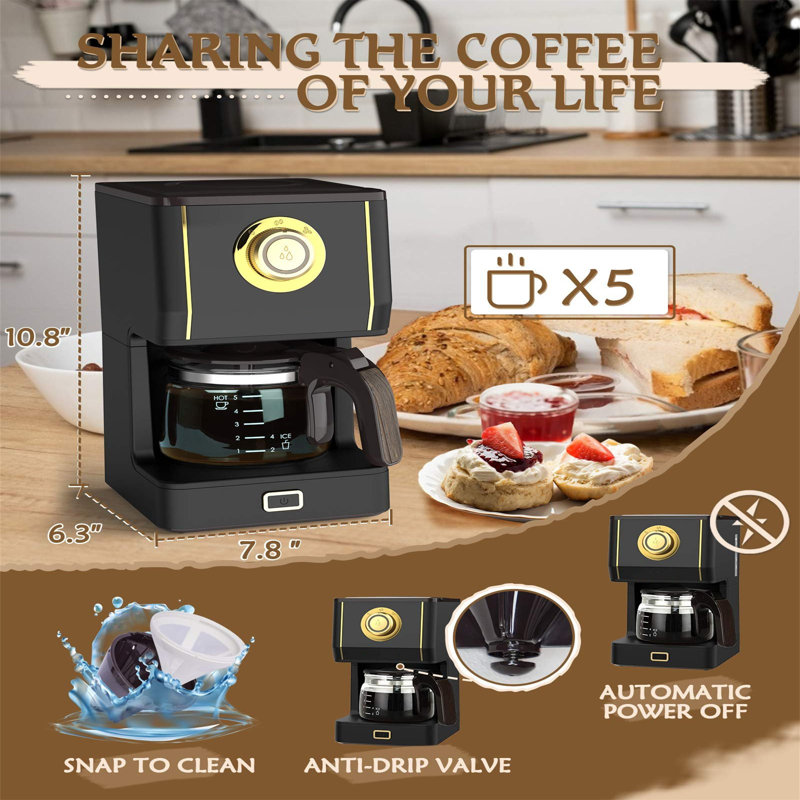 Nbarthome 5-Cup Coffee Maker, Arabica Black