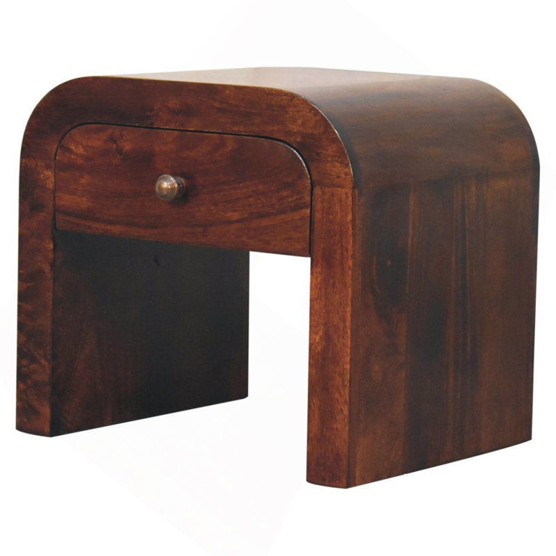 Solid Wood California Walnut Disc Nightstand, 1-Drawer, Brown