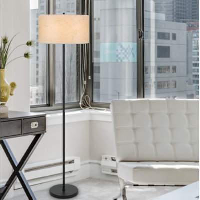 100 Watt Bournazel Black Metal Pole Lamp With Kraft Shade