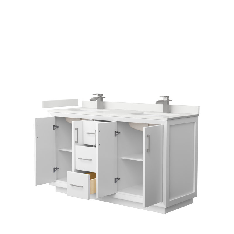 Strada 60'' W Double Vanity, WDX13382, White, Brushed Nickel