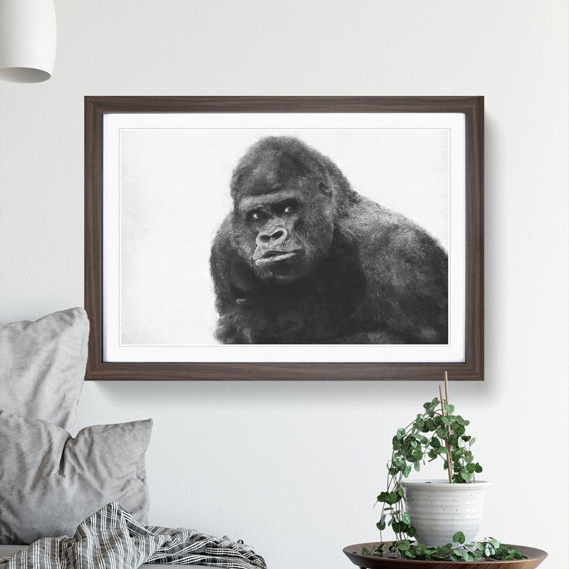 A Silverback Gorilla - Single Picture Frame Painting on MDF, 40cm H x 60cm W x 2cm D, Walnut