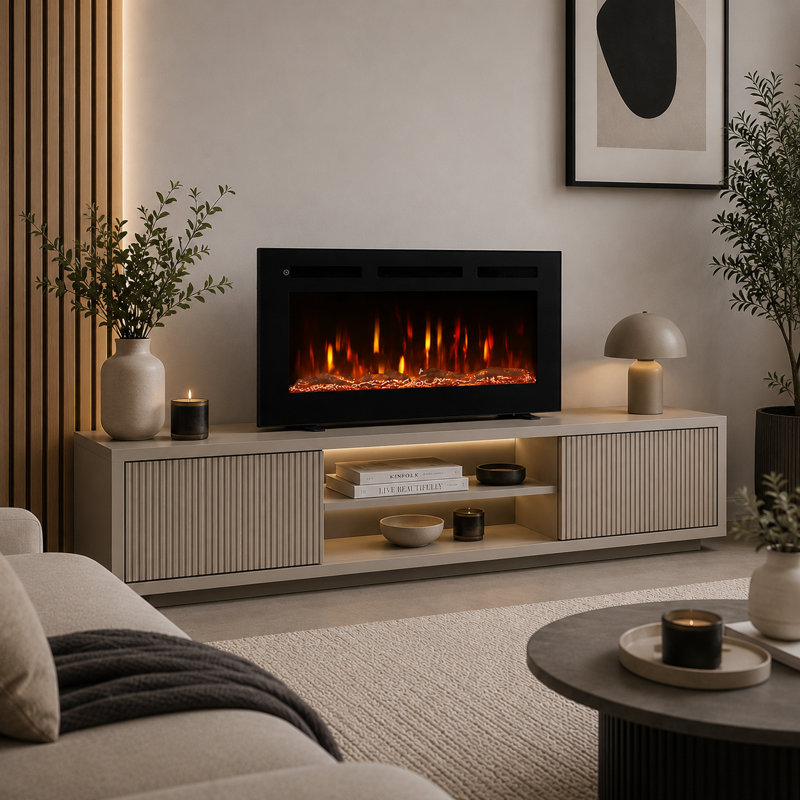 FLAMEKO Albury 3-in-1 Electric Fireplace with Freestanding Mantel Surround, LED Flame Effect, 1.5kW Heater, Logs & Crystals