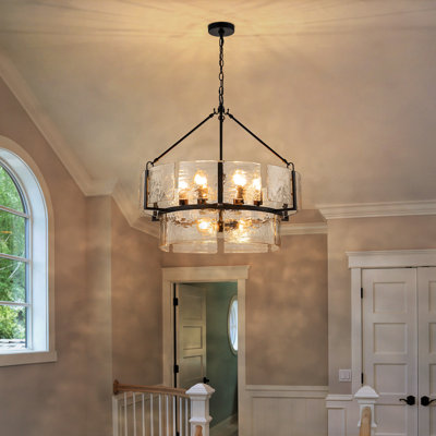 9-Light Dimmable 2-Tier Drum Water Glass Chandelier