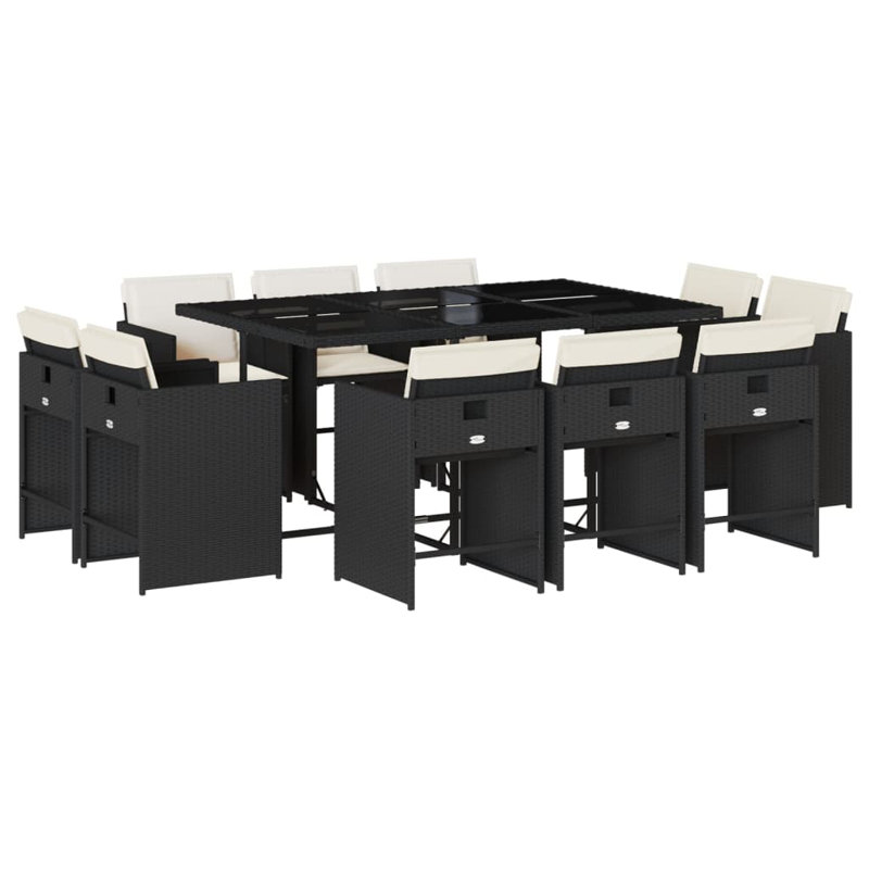 Ensemble repas de patio 9 pièces avec coussins Hokku Designs, Blanc / noir, 10