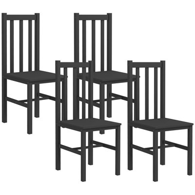 Chaises de salle à manger noires, de 4, en pin massif, avec dossier à lattes pour un confort accru