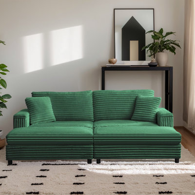 Latitude Run® Boneless 85" Oversized Corduroy Chaise Lounge With 2 Movable Ottomans - Heavy-Duty 1200Lbs Solid Wood Frame, Luxurious Sleeper Sofa For Living Room & Bedroom