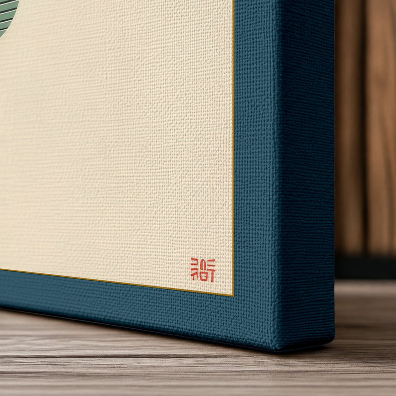 Spring Lanterns on Branch Japandi - Wrapped Canvas, 36x24 - 91.4 x 61.0 cm, Teal Border