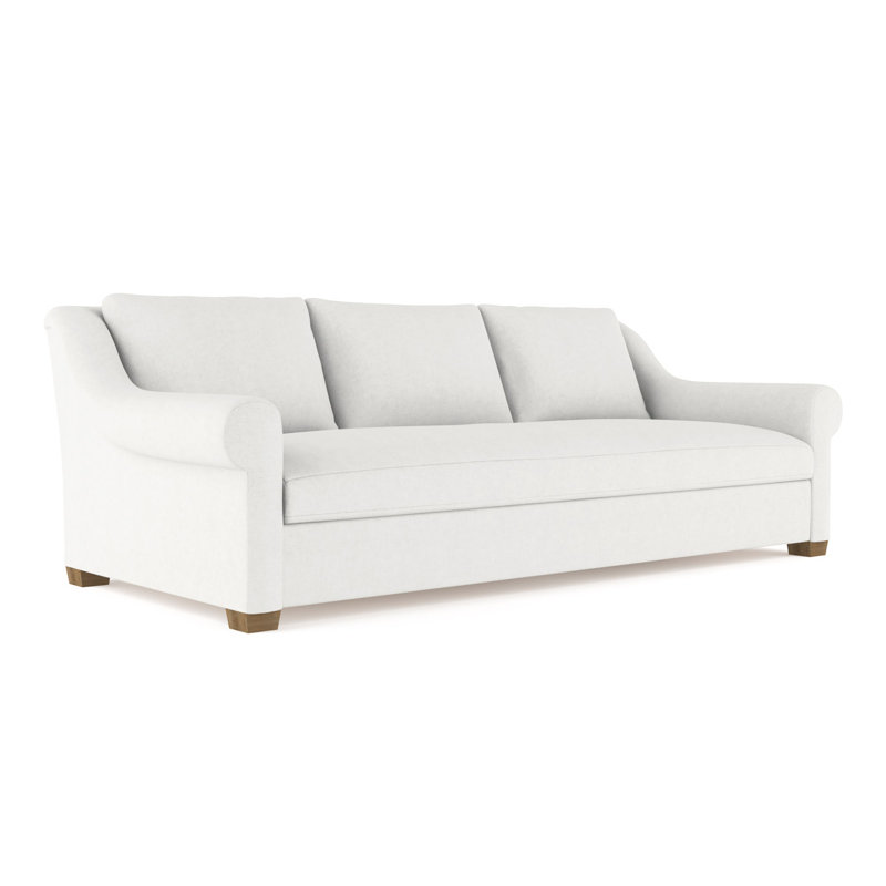 Thompson Rolled Slope-Arm Sofa, 32" H x 96" W x 41" D, Plush Velvet Alabaster, Weathered