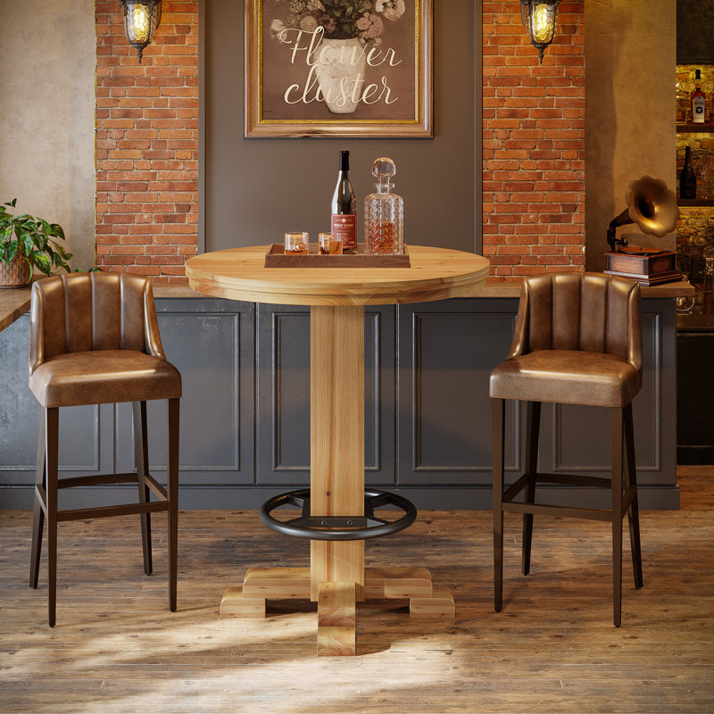 37.4" Round Bar Table, Solid Wood Bistro Pub Table