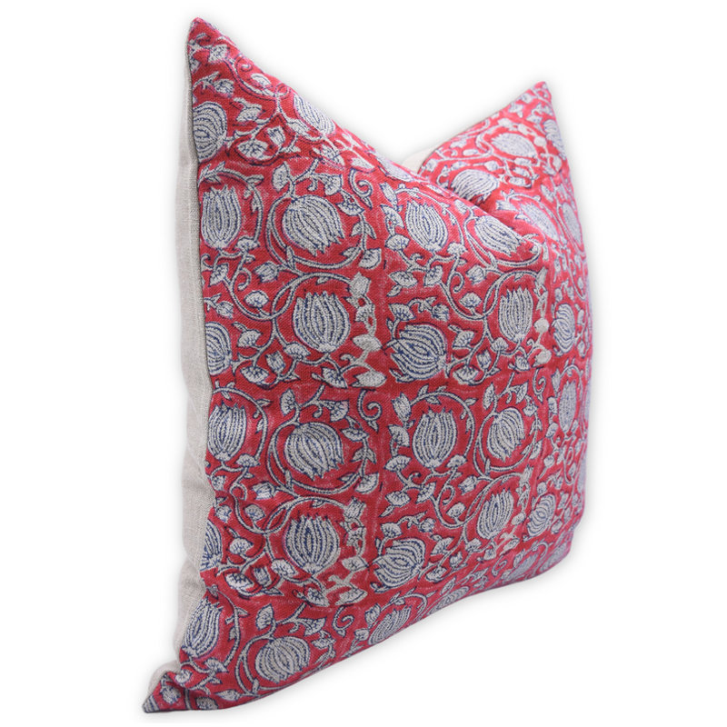 Housse de coussin Hand Hand Print, housse de coussin carrée 16 x 16, housse de canapé en lin décorative - 6KAMAL, Rouge
