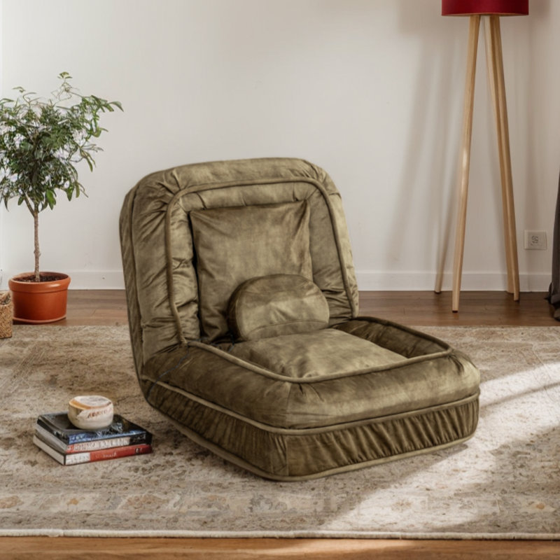 Bean Bag Sofa With 5 Adjustable Backrest & Massage Pillow, Green Velvet