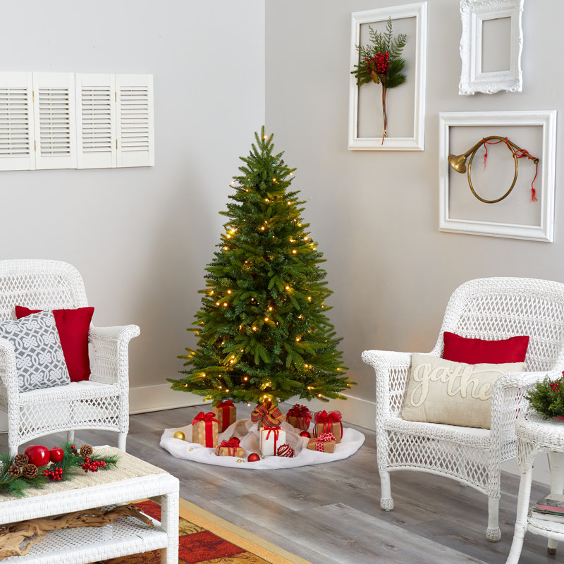 Sapin de Noël vert artificiel avec lumières blanches claires, H 5 pi